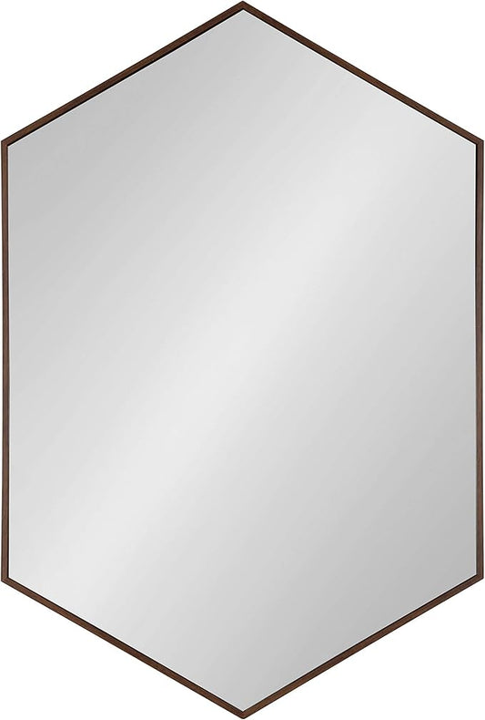 Kate and Laurel Rhodes Hexagon Wall Mirror, 24.75 x 36.75-Inches, Walnut Brown