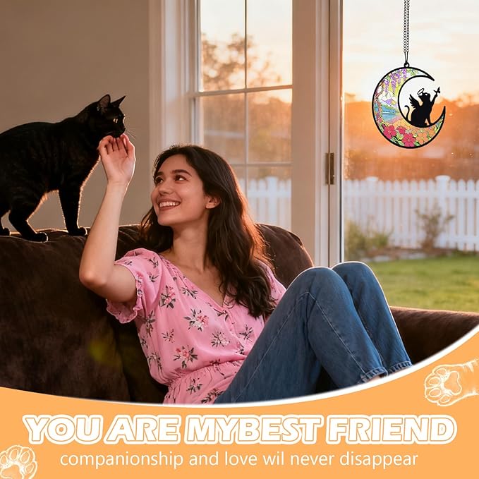 Cat Memorial Suncatcher for Window Ornament, Pet Sympathy Gift to Memorialize The Loss, Angel Cat Sun Catchers with Personalized Decorations