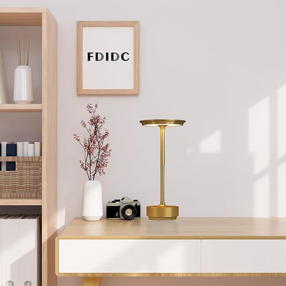 LED Rechargeable Cordless Table Lamp, Battery Operated Stepless Dimming Modern Portable Outdoor Table Light for Dining Restaurant Patio.(Brushed Gold)
