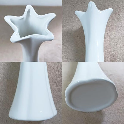 12Inch Tall White Ceramic Vase for Home Decor, Modern Textured Vase for Living Room, Farmhouse, Shelf, Table Centerpieces