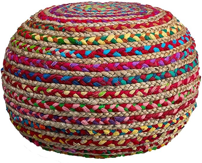 LR Home Resources Boho Beauty Braided Pouf Ottoman, 14" x 20", Multicolor -