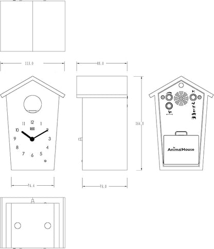 KOOKOO AnimalHouse Blue, Small Cuckoo Clock with 5 Farm Animals Sounds (Natural Field Recordings)
