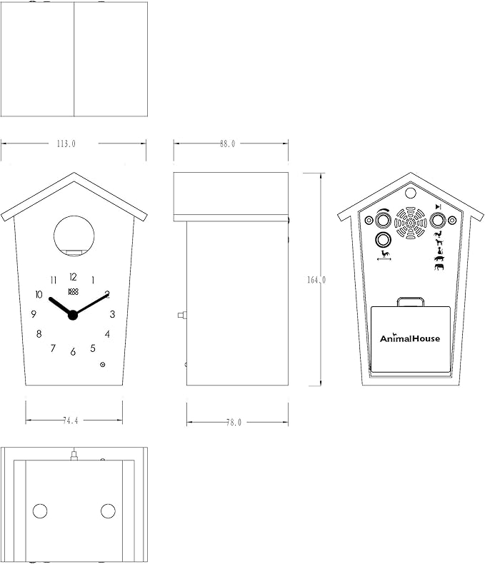 KOOKOO AnimalHouse Yellow, Small Cuckoo Clock with 5 Farm Animals Sounds (Natural Field Recordings)