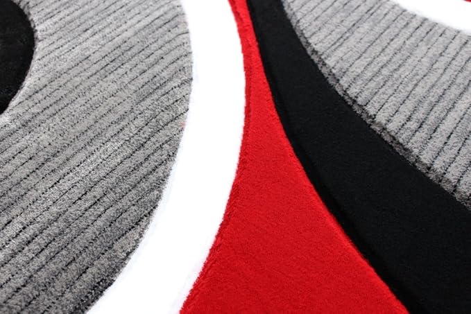 Masada Rugs, Sophia Collection Hand Carved Area Rug Modern Contemporary Red White Grey Black (8 Feet X 10 Feet)