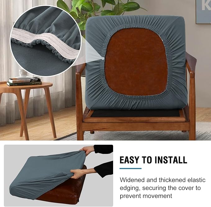 H.VERSAILTEX Fleece Couch Cover Stretch Armchair Slipcover 2 Piece Soft Sofa Covers Washable for Mid-Century Modern Chair Accent Chair Cover(Seat Cushion Cover Plus Back Cushion Cover, Stone Blue)