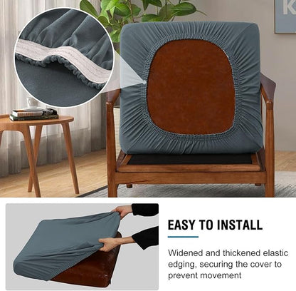 H.VERSAILTEX Fleece Couch Cover Stretch Armchair Slipcover 2 Piece Soft Sofa Covers Washable for Mid-Century Modern Chair Accent Chair Cover(Seat Cushion Cover Plus Back Cushion Cover, Stone Blue)