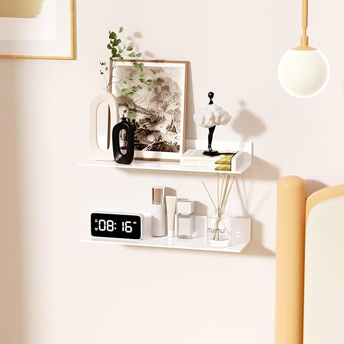 Sezanrpt 20 Inches Acrylic Wall Shelves 2 Pack, Floating Shelf for Wall Mounting, Acrylic Display Ledges for Funko Pop Figures, Home Décor, Living Room, Gaming Room, Plants(20 inch, White)