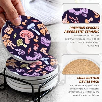 Coasters Set of 6 Ceramic Drink Coaster with Cork Base Modern Style Coasters for Mugs and Cups Office Kitchen 4 in