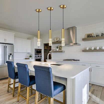 Pendant Lights Kitchen Island, Crystal Pendant Light Fixtures Mini 6W LED Modern Kitchen Pendant Lighting Over Sink and Living Room and Bedroom (Gold 1 Pack)