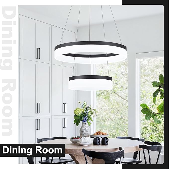 Buccleuch 2-Ring Modern LED Chandelier - Dimmable Black Round Pendant Light, Height Adjustable ETL-Certified Ceiling Light for Dining Room, Kitchen Island, Living Room, Bedroom, Foyer
