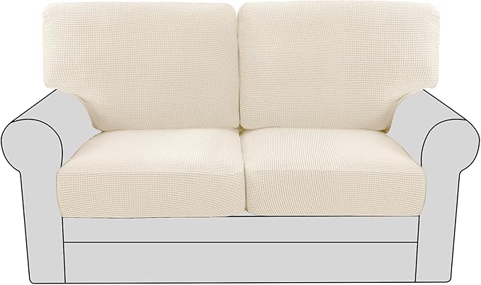 H.VERSAILTEX Multi-Pieces Loveseat Covers for 2 Cushion Couch High Stretch Couch Cushion Covers Jacquard Textured Twill Fabric(2 Seat Covers Plus 2 Back Cushion Covers, Cream)