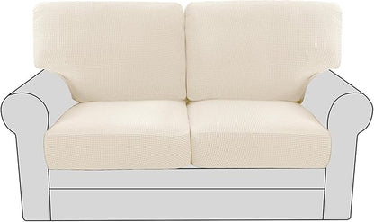 H.VERSAILTEX Multi-Pieces Loveseat Covers for 2 Cushion Couch High Stretch Couch Cushion Covers Jacquard Textured Twill Fabric(2 Seat Covers Plus 2 Back Cushion Covers, Cream)