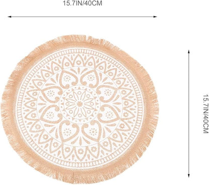 3pcs Round Tassel Placemats Set, Woven Jute Fabric Heat-Resistant Dining Table Mats, Boho Style Table Decor for Indoor Kitchen and Farmhouse Use