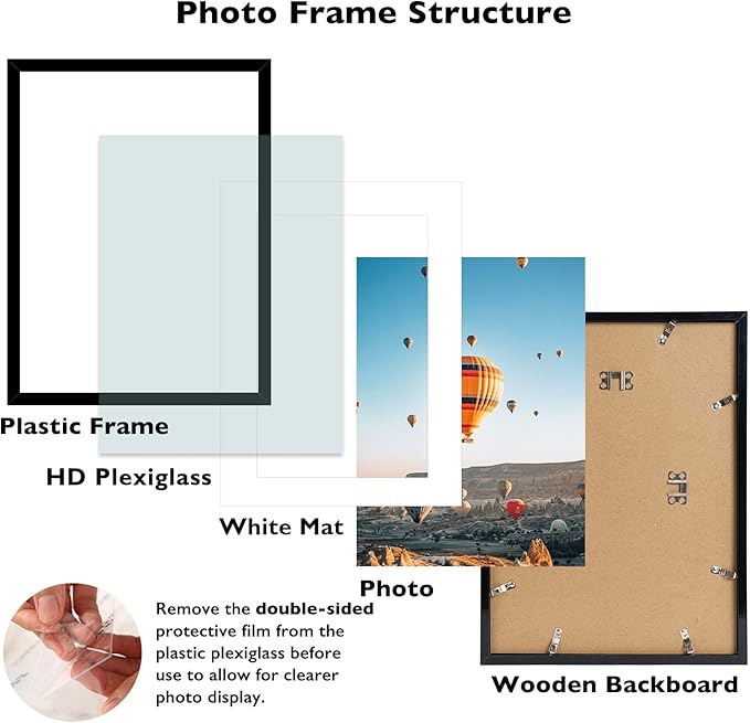 19x25 Picture Frame with 16x22 Mat Set of 2, Display Photo 16x22 with Mat or 19 x 25 Without Mat, Wall Hanging Large 19 by 25 Poster Frame with Plexiglass, 2 Pack, Black