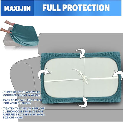 MAXIJIN 1 Piece Velvet Chaise Cover Stretch Sectional Couch Covers for L Shaped Sofa Fitted Soft Chaise Lounge Cushion Cover Sofa Slipcover with Elastic Bottom (Chaises Cover, Peacock Blue)