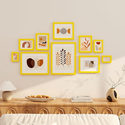 KINLINK 3.5x5 Picture Frames Yellow, Solid Wood Frames with Plexiglass for Table Top and Wall Display, Photo Frames for Horizontal or Vertical Display, 4 Pack