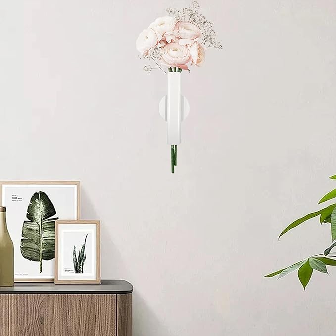 6.3" Wall-Mounted Flower Tube, Top/Bottom Open Vase, Adhesive Metal Flower Open Tube Decoration Holder for Flower Display, Home Office Living Room Bedroom Decoration, 2pcs(White)