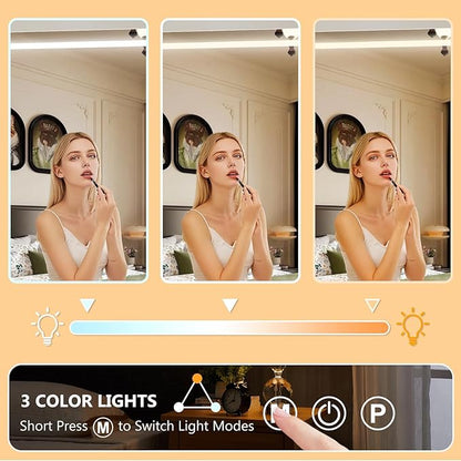 48" x 30" Vanity Mirror with Lights, Led Makeup Mirror, Lighted Makeup Mirror with 3 Color Dimmable Lights, Smart Touch Screen Control, Aluminum Metal Frame,USB Charging Port