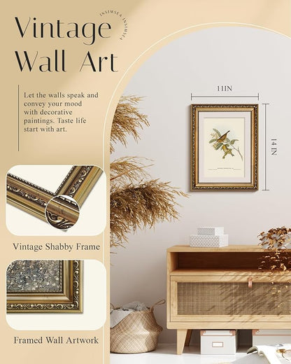 InSimSea Gold Framed Canvas Wall Art Room Decor Birds Art Prints Home Decoration Vintage Artwork Painting Picture Bathroom Wall Decor Animals Artwork for Living Room Bedroom Kitchen Office