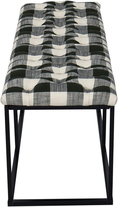 HomePop Upholstered Button Tufted Decorative Bench with Metal Base, Black and White Plaid