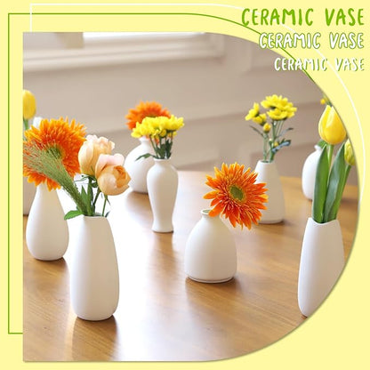 10pc Ceramic Bud Vases Set - 2-3 Inch White Small Vases Collection for Flowers | Boho & Modern Ceramic Vase Set for Table Décor, Wedding, Cute Vase Home Decor