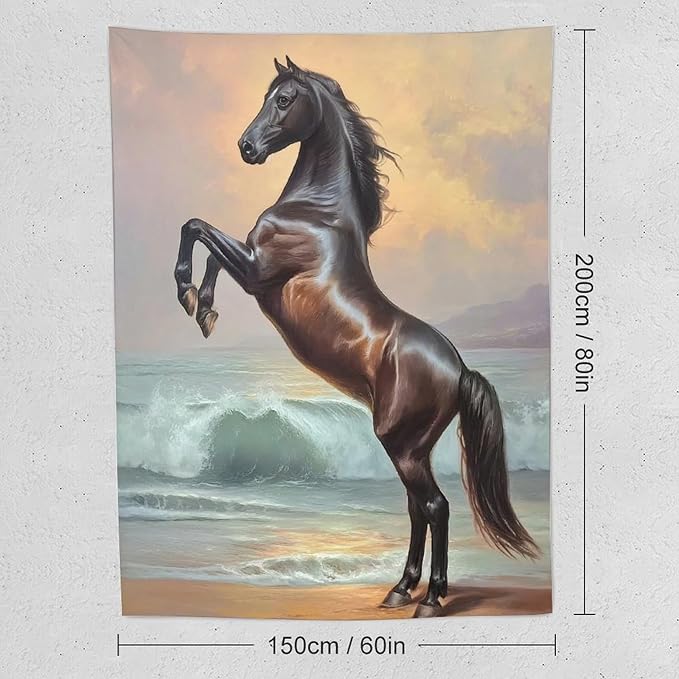JYOUQOC Horse Animal Stands On The Beach Tapestry Flag Backdrop Wall Hanging Large Wall Art Decor for Dorm Office Bedroom Living Room 60"×80"