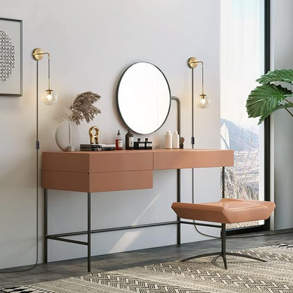 KCO Lighting Modern Plug in Wall Sconce Set of 2 Gold Glass Globe Bathroom Wall Sconce Mid Century Adjustable Wall Lamp Plug in for Corridor Bedroom Entryway (Amber & 2-Pack)