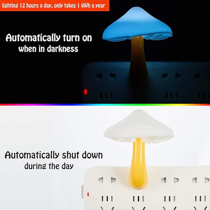 Honoson 4 Pieces Mushroom Night Light LED Night Light Plug in Lamp 7 Color Magic Mini Pretty Mushroom Shaped Lamp Adults(Colorful Light with White Cover)