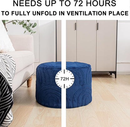 Asuprui Plush Fabric Ottoman Footrest – 20"x14" Soft Foam Pouf with Removable Cover Perfect for Living Room, Bedroom & Dorm(Dark Blue)