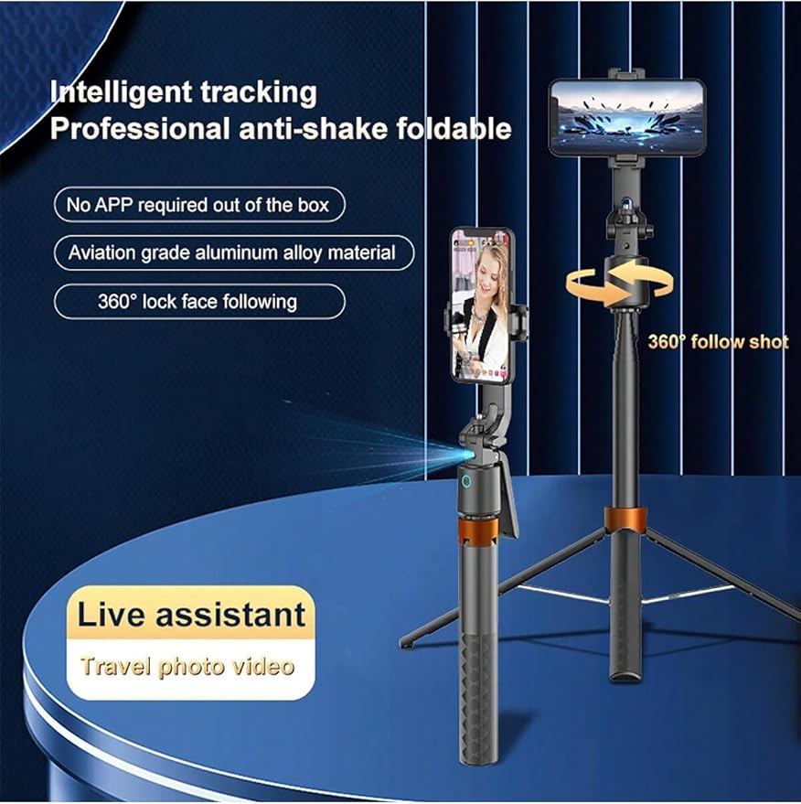 Auto Face Tracking Phone Holder,No App Required,360° Rotation Phone Camera Stand with Remote and Gesture Control, Smart Shooting Stand for Vlog/TIK Tok Live Streaming YouTube Video Record w/Fill Light