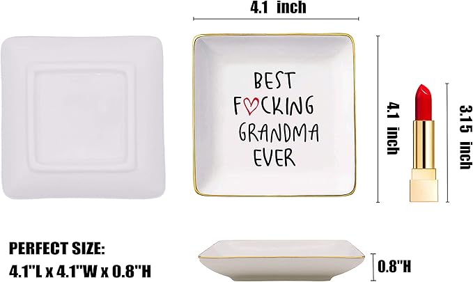 Topthink Best Grandma Gifts - Ceramic Jewelry Holder Ring Dish Trinket Tray - New Year Birthday Christmas Gifts for Nana Mom Grandma