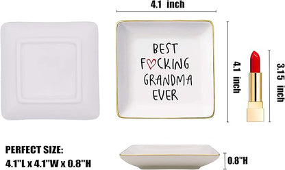 Topthink Best Grandma Gifts - Ceramic Jewelry Holder Ring Dish Trinket Tray - New Year Birthday Christmas Gifts for Nana Mom Grandma