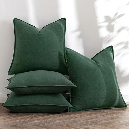 MIULEE Christmas Green Linen Pillow Covers Pack of 4 Decorative Natural Solid Throw Pillow Covers Soft Accent Boho Farmhouse Couch Pillowcases Modern Home Decor for Living Room Bed Sofa 18x18 Inch