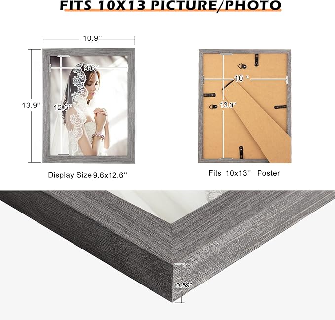 10x13 Frame Distressed Gray, Rustic 13x10 Picture Frame Grey, Art Pic Poster Frame, 10 by 13 Gallery Family Concert Portrait Photo Frame Anniversary/Birthday/Wedding/Thank you/Christmas Gift