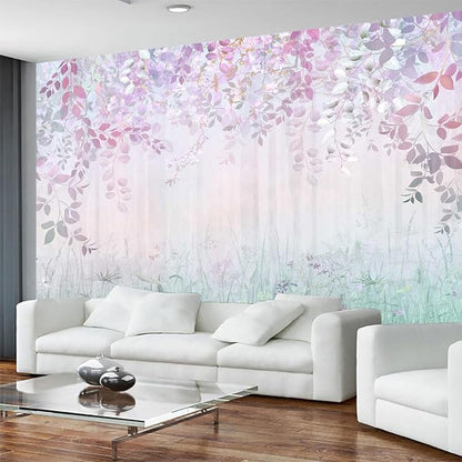 Hazy Pink Leaves and Greenery Wallpaper, Large Art Wall murals for Bedroom, Living Room, Bath Room backdrops(Non-self-Adhesive)