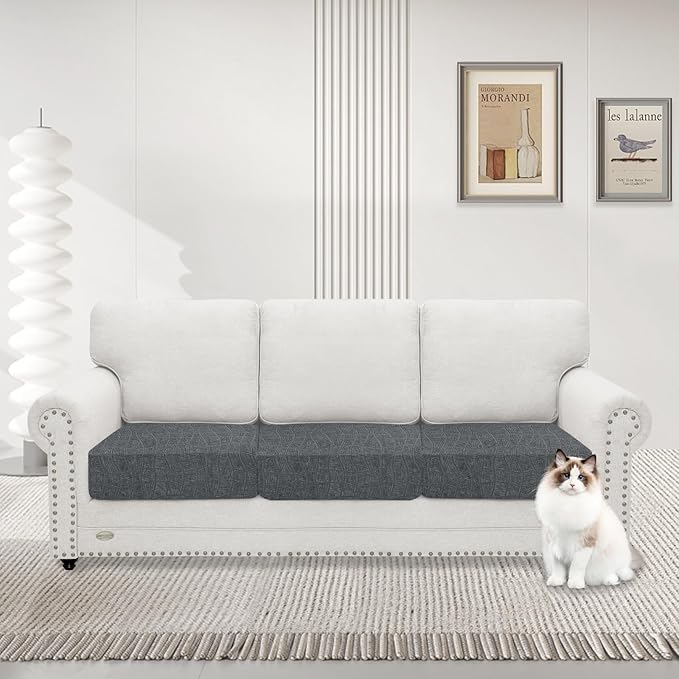 MAXIJIN Waterproof Couch Cushion Covers Stretch Sofa Seat Slipcovers Washable，Sectional Outdoor Cushion Covers with Elastic Bottom for Dogs Pets Kids (3 Pc Cushion Cover, Light Gray New)