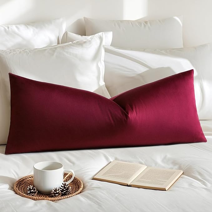 Artscope Luxury Velvet Lumbar Pillow Cover Super Soft Decorative Rectangle Throw Pillow Covers Case Cushion Covers for Sofa Couch Bedroom Car Decor 14x36 Inch Wine Red