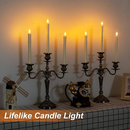 Homemory 3 Pcs Flameless Taper Candles with Remote Timer Dimmer, 9.6" Ivory LED Candlesticks Battery Operated, Plastic Flickering Flameless Candles for Fireplace Wedding Seasonal Indoor Decorations