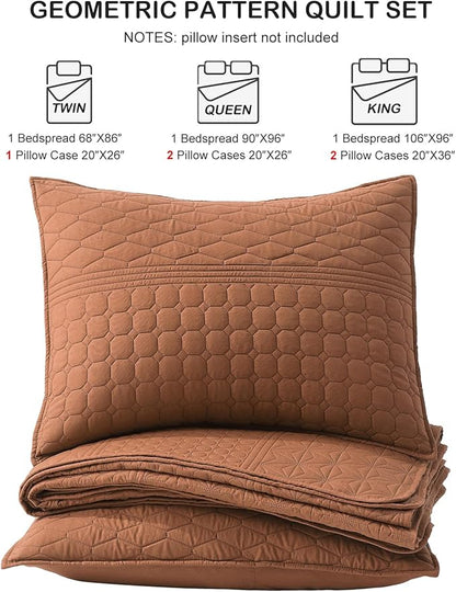 HORIMOTE HOME Burnt Orange Twin Size Quilt Set - Soft Microfiber Bedspread with 1 Sham, Lightweight & All-Season Geometric Coverlet for Cozy Bedding