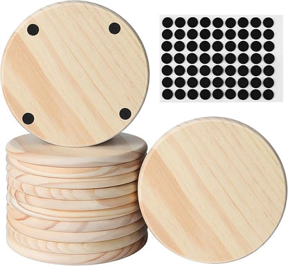 12 PCS 5 Inch Unfinished Wood Coasters, GOH DODD 4 Inch Wooden Blanks with Non-Slip Pads for Laser Engraving Wood Burning Staining Painting Decoupage Housewarming Gifts Wedding Crafts Education, Round