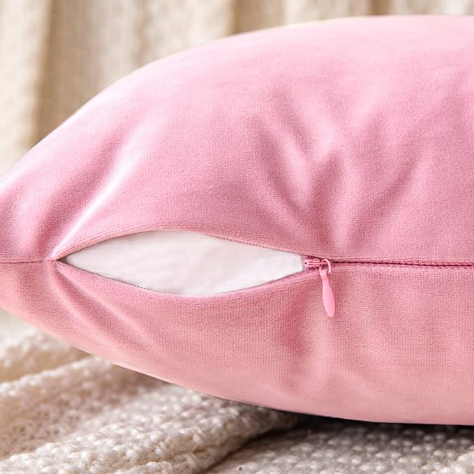 EMEMA Pack of 2 Velvet Throw Pillow Covers Decorative Square Pillowcase Soft Solid Cushion Case for Sofa Bedroom Chair Car 24x24 Inch Bright Pink