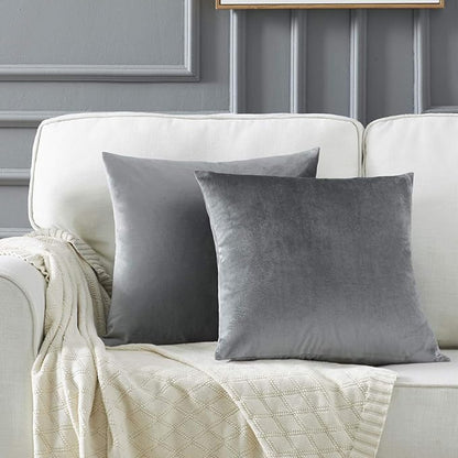 GIGIZAZA 24x24 Velvet Pillow Covers Set of 2,Dark Grey Big Square Throw Pillows Modern Covers for Living Room Decorative Luxury Solid Couch Sofa Pillow Cases