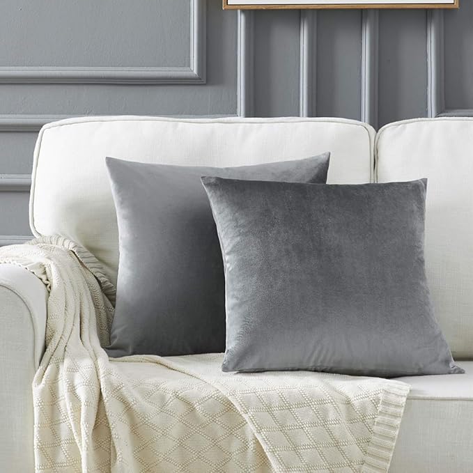 GIGIZAZA 22x22 Velvet Pillow Covers Set of 2,Dark Grey Throw Pillows Modern Covers for Living Room Decorative Luxury Solid Couch Sofa Big Square Pillow Cases
