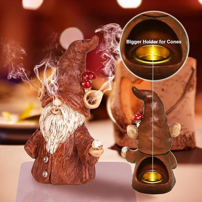 Gnome Incense Holder for Sticks, Incense Cone Burner with Large Size Hole for Cones, Gnome Statue Christmas Decorations, Unique Gift for Women Men