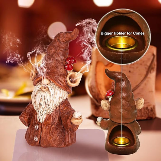 Gnome Incense Holder for Sticks, Incense Cone Burner with Large Size Hole for Cones, Gnome Statue Christmas Decorations, Unique Gift for Women Men
