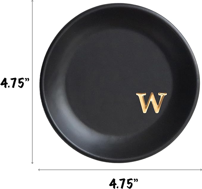COLLECTIVE HOME - Ceramic Jewelry Tray, Decorative Trinket Dish for Rings Earrings Necklaces Bracelet Watch Keys, Birthday Mother's Day Christmas Gift for Women, 4.75", Black Surface (w)