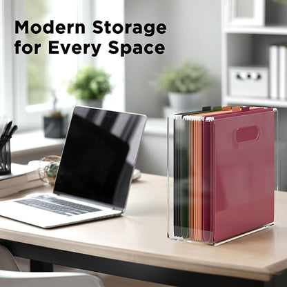 File Organizer for Desk - This Acrylic Storage Box is great for Office Organization - Its Modern Acrylic Magazine Holder makes a Great Gift for Home/Work Space