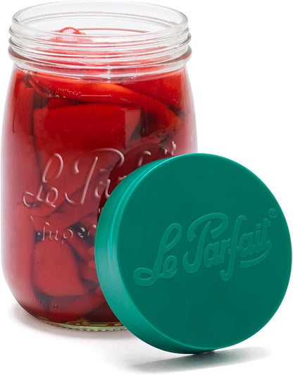Le Parfait Screw Top Jar Wide Mouth French Glass Jar | Ideal for Food and Soup Storage, Canning, Flour, Brown Sugar, and other Baking Supplies (1L/32oz, Pack of 4, Pine)