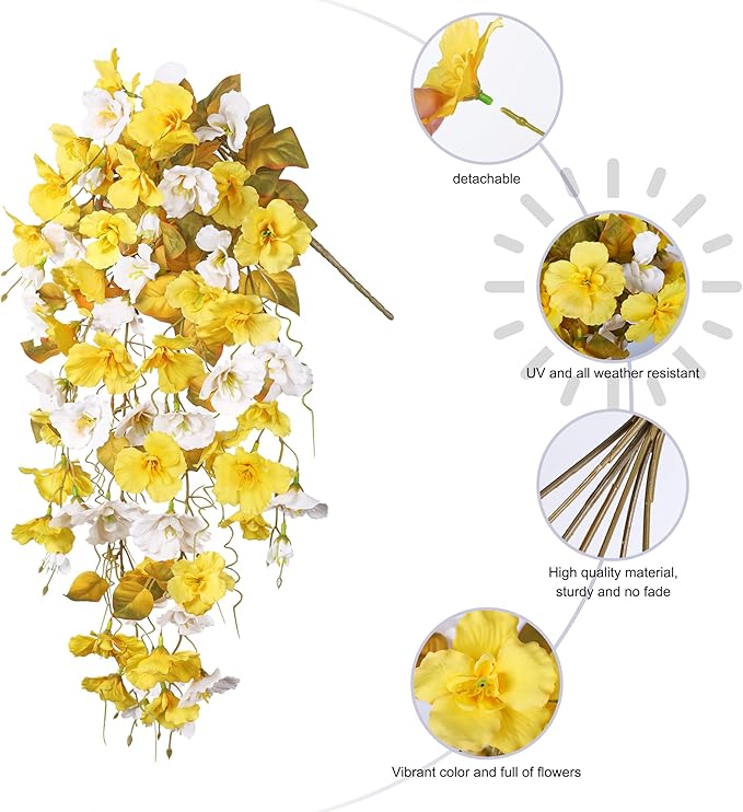HyeFlora Hibiscus Fall Flowers Artificial Hanging Flowers Plants for Outdoors Autumn Decoration, 2pcs Silk Hibiscus Vines Realistic UV Resistant Faux Flowers for Outside Planters Yard Garden Home, Mix