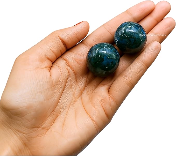 Amazing Gemstone Moss Agate Crystal Ball - 1" Inches Crystal Sphere Meditation Balls for Witchcraft and Decorative Balls - Crystals and Healing Stones Beginners Gift (Pack of 1)